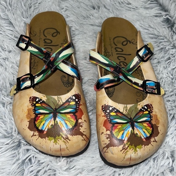 Calceo COLORFUL BUTTERFLIED PATTERNED CLOGS Size 39 - Picture 1 of 9